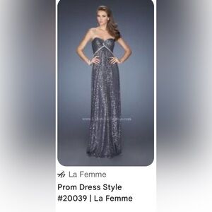 La Femme Strapless gunmetal Silver Sequin Prom Gown size 2